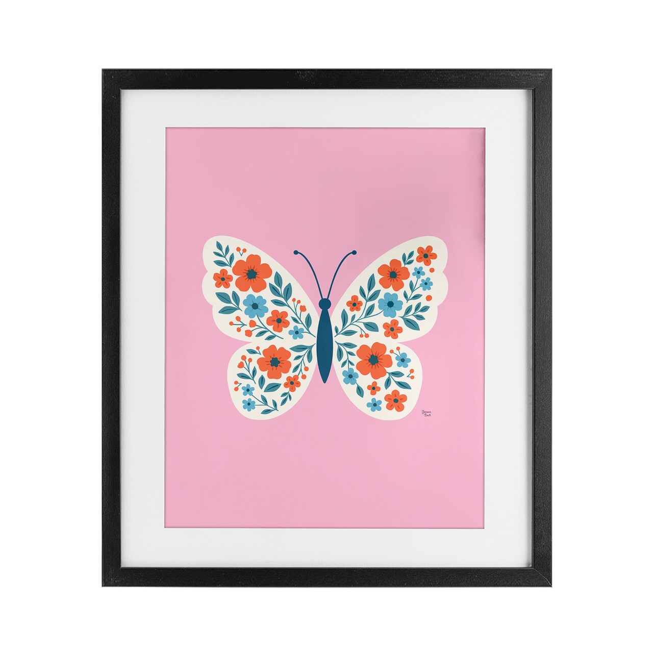 Stupell Industries Boho Pink Floral Butterfly Framed Print Under Glass, design by Jessica Beck